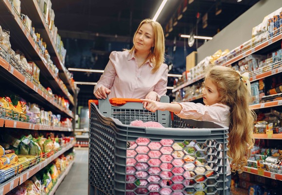 Family shopping in the grocery store